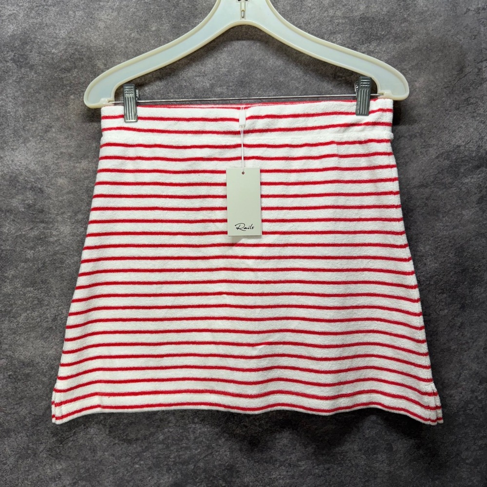 Rails Hope Cherry Red White Striped Terry Cloth Mini Skirt Size S Beach NWT
